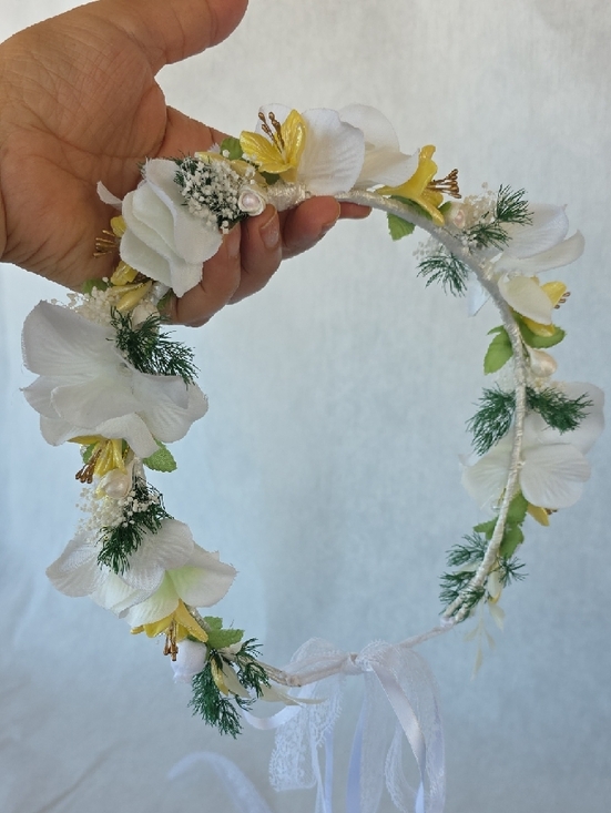 Hand Crafted White and Yellow Floral Hair Crown main image 10